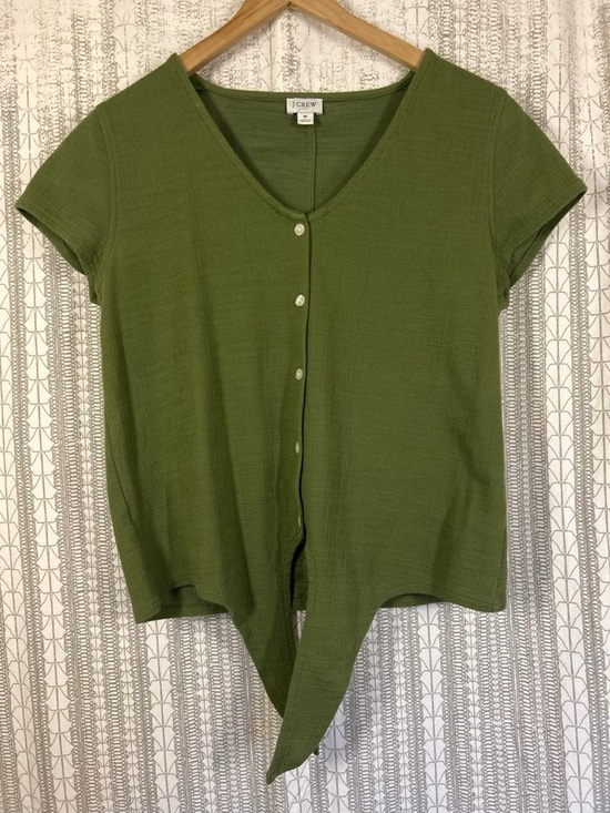 J. Crew Tops - J. Crew Olive Button-Front Short Sleeve Top with Pointed Hem